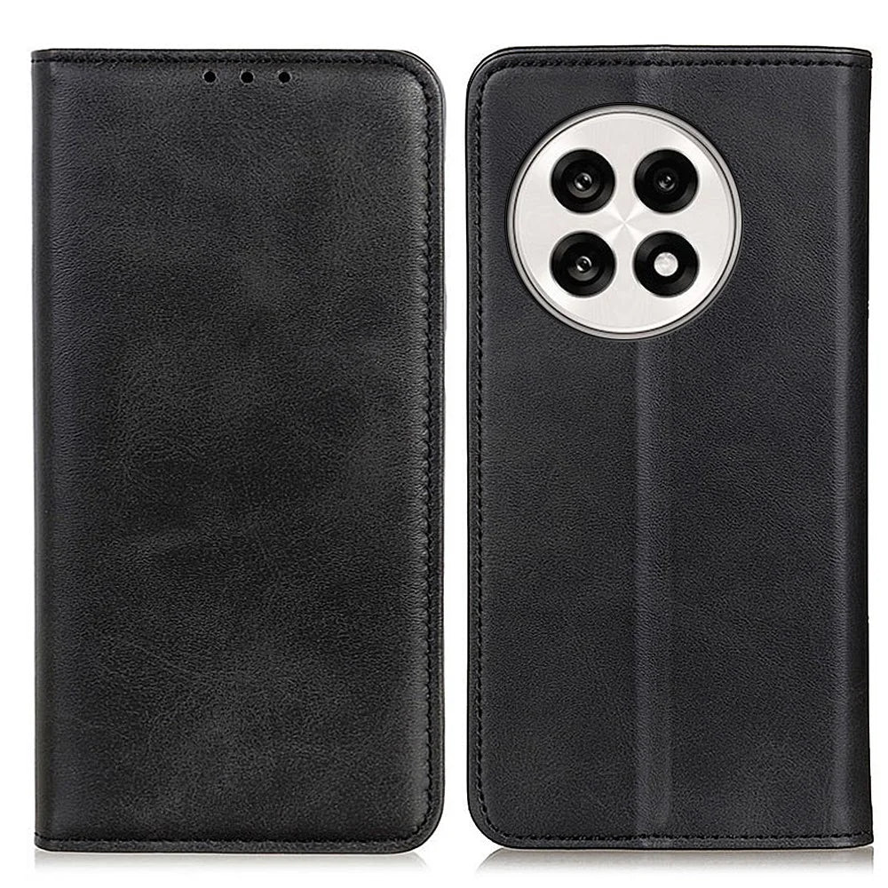 Split Leather Case For OnePlus 13R 5G / Ace 5 5G / Ace 5 Pro 5G Flip Wallet Phone Cover - Black - 1