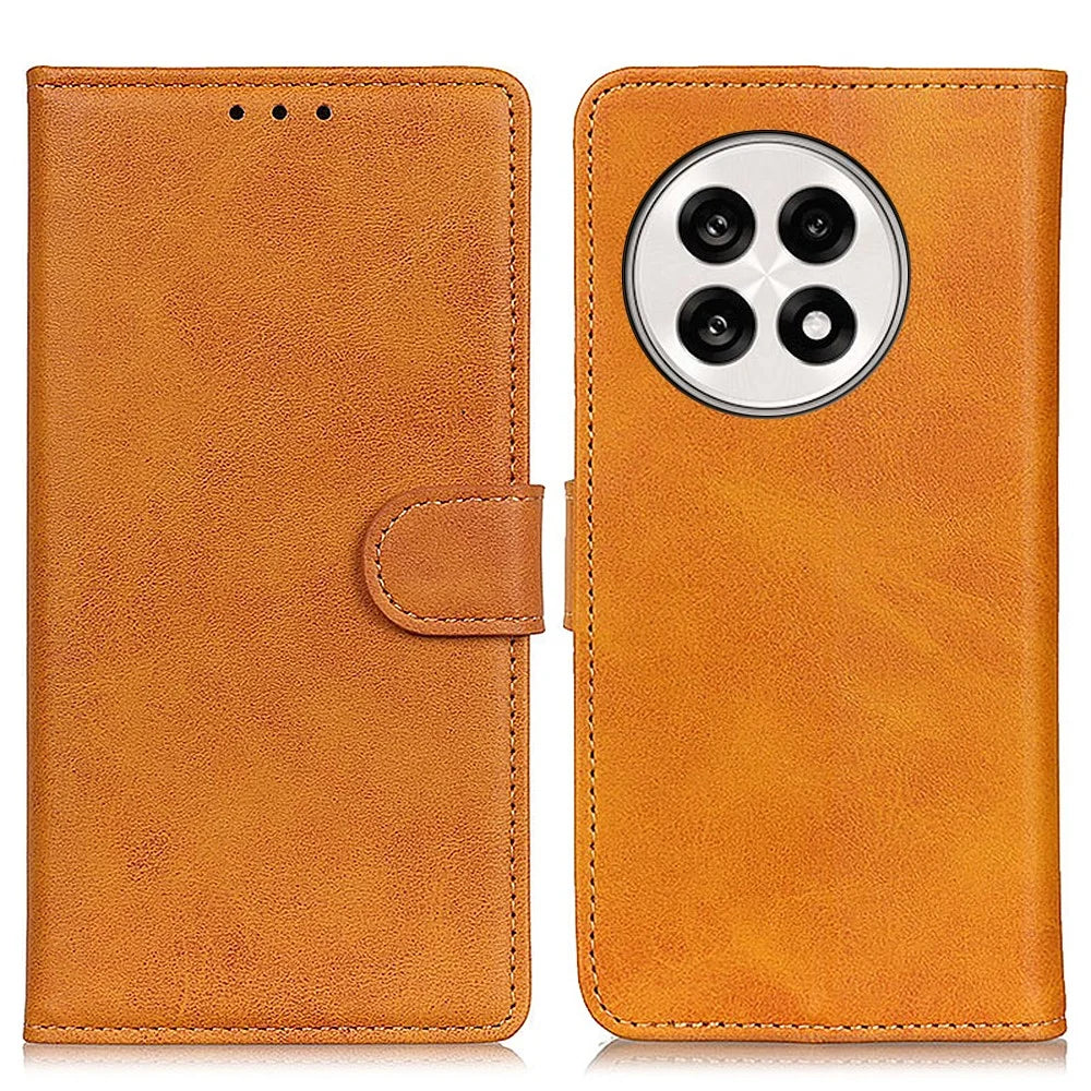Stand Wallet Phone Case For OnePlus 13R 5G / Ace 5 5G / Ace 5 Pro 5G Cowhide Texture Leather Cover - Brown - 1