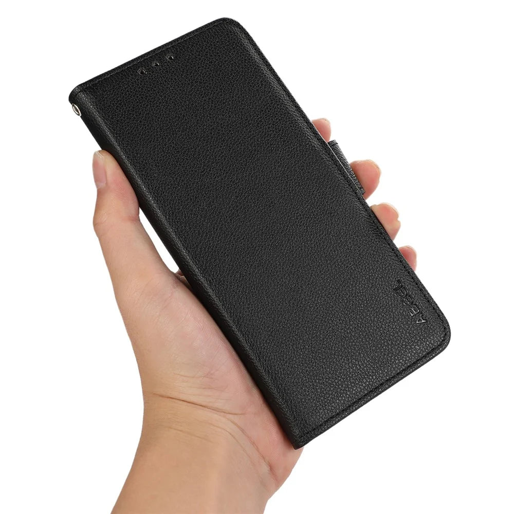 ABEEL Phone Case For OnePlus 13R 5G / Ace 5 5G / Ace 5 Pro 5G Litchi Texture Leather RFID Blocking Cover - Black - 4