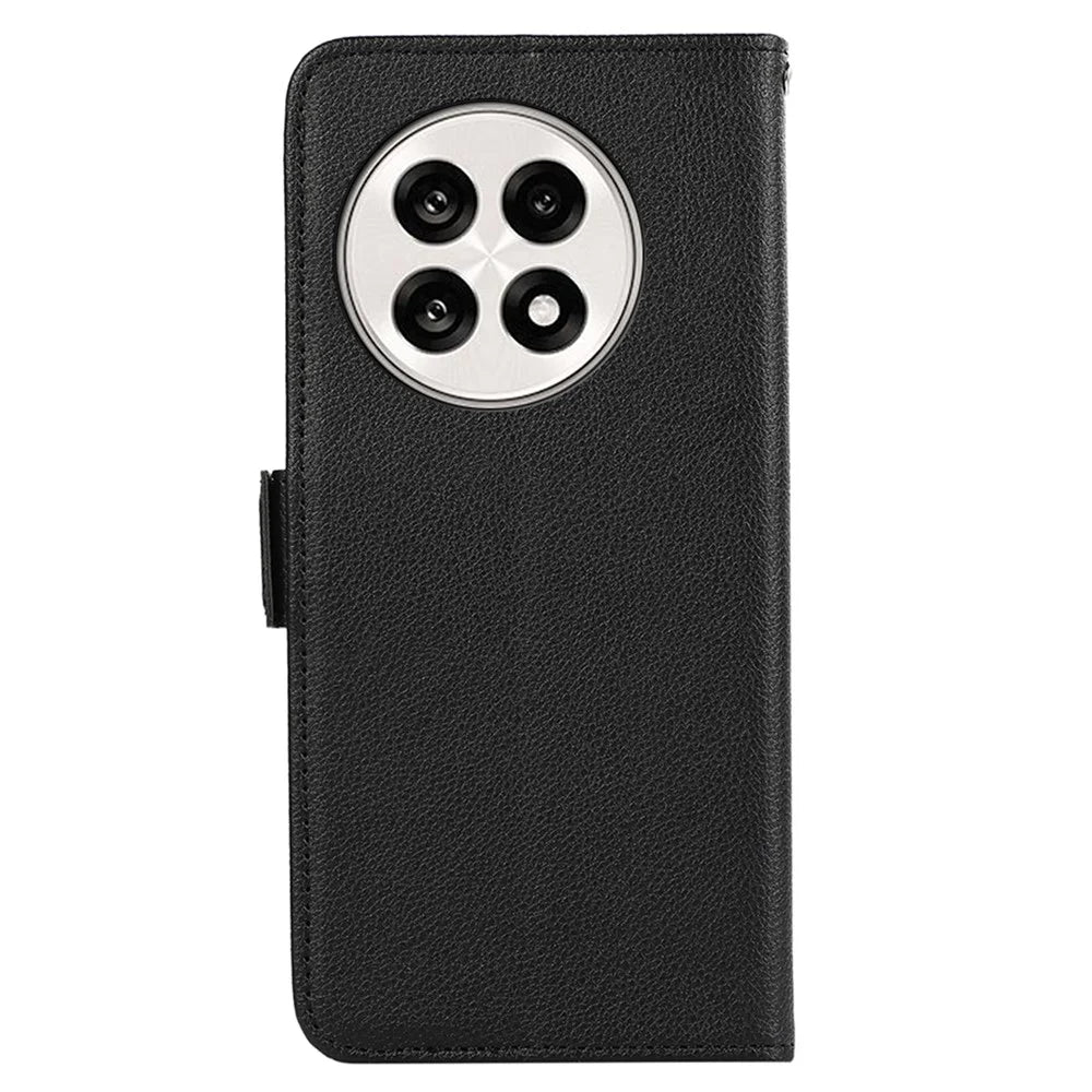ABEEL Phone Case For OnePlus 13R 5G / Ace 5 5G / Ace 5 Pro 5G Litchi Texture Leather RFID Blocking Cover - Black - 6