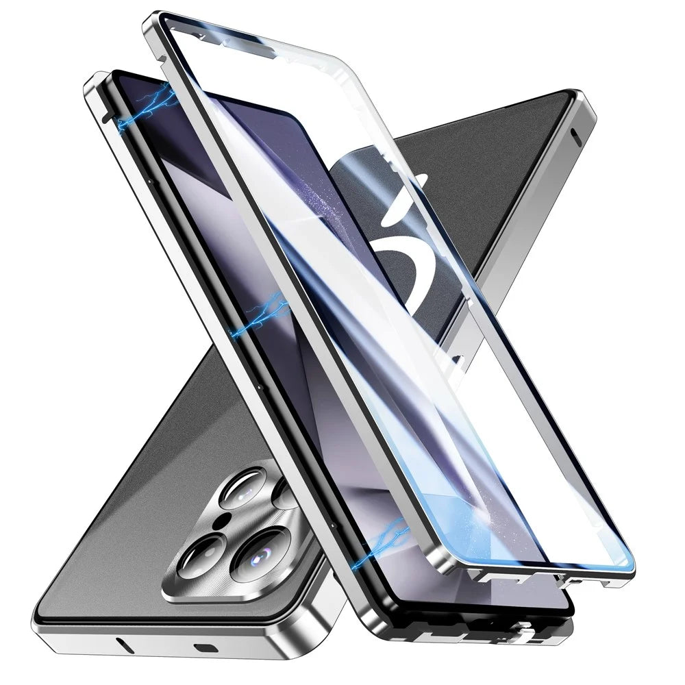 For Samsung Galaxy S25 Ultra Magnetic Case Tempered Glass + Matte PC Phone Cover with Metal Frame - Black - 3