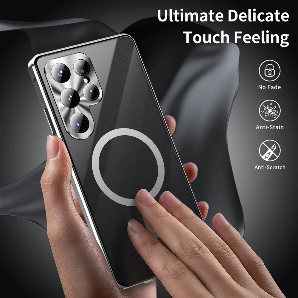 For Samsung Galaxy S25 Ultra Magnetic Case Tempered Glass + Matte PC Phone Cover with Metal Frame - Black - 4