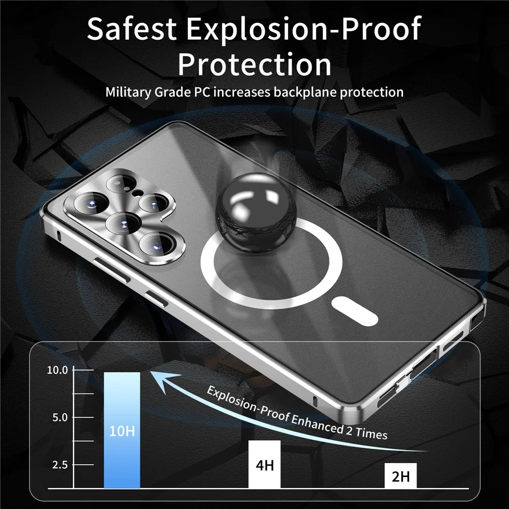 For Samsung Galaxy S25 Ultra Magnetic Case Tempered Glass + Matte PC Phone Cover with Metal Frame - Black - 5
