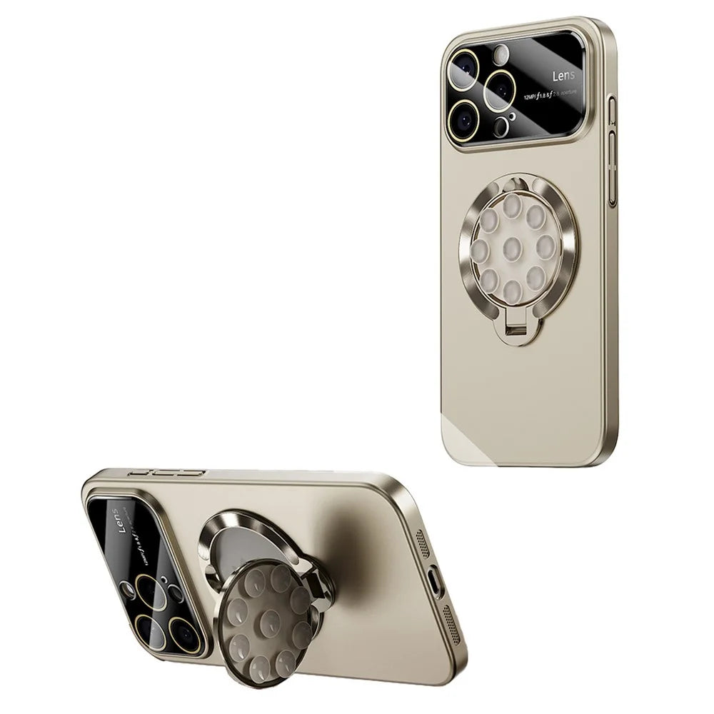 For iPhone 15 Pro Case Compatible with MagSafe Suction Cup Kickstand PC Phone Cover - Titanium - 1
