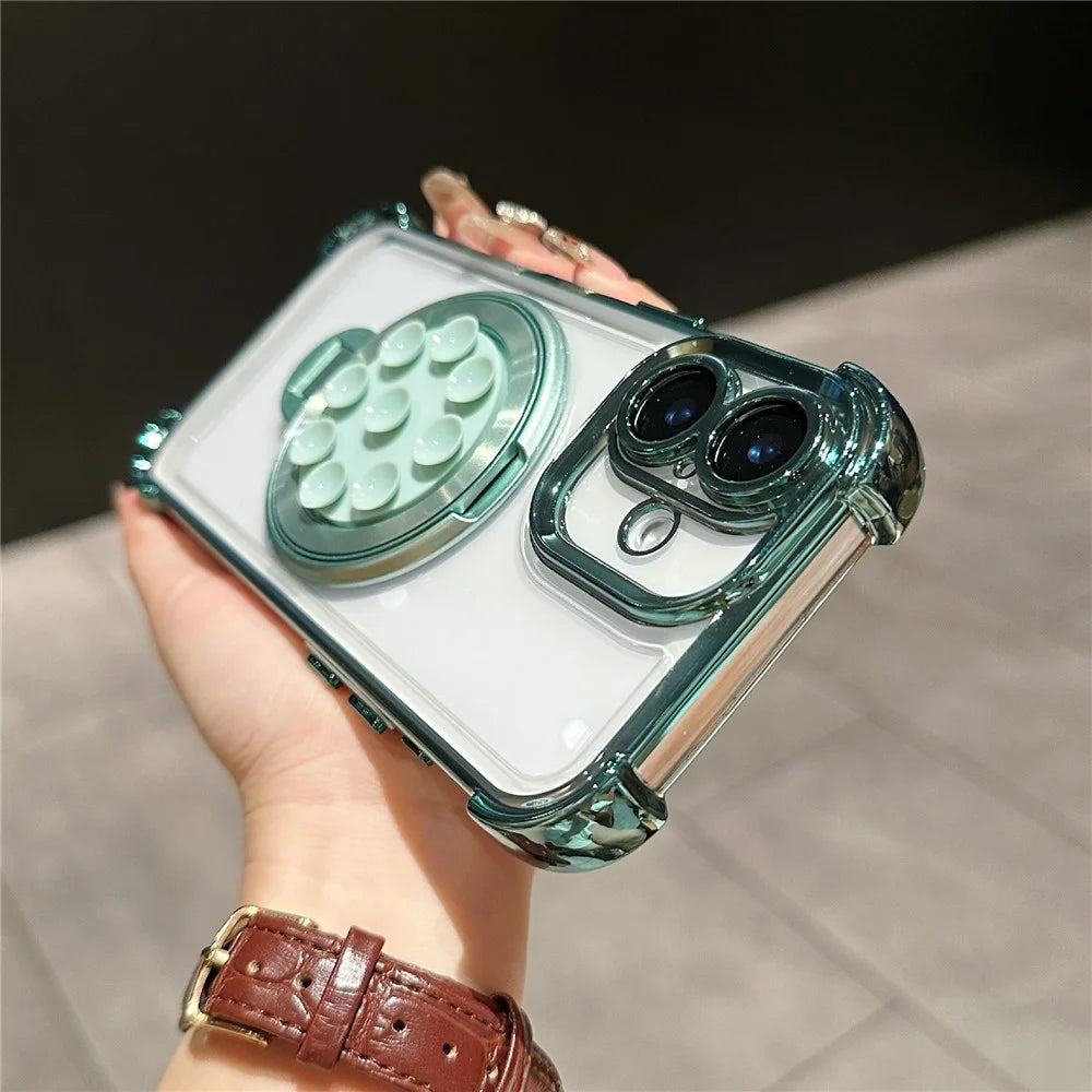 For iPhone 16 Plus Magnetic Case Suction Cup Kickstand PC Phone Cover with Four Corner Airbag - Cyan - 2