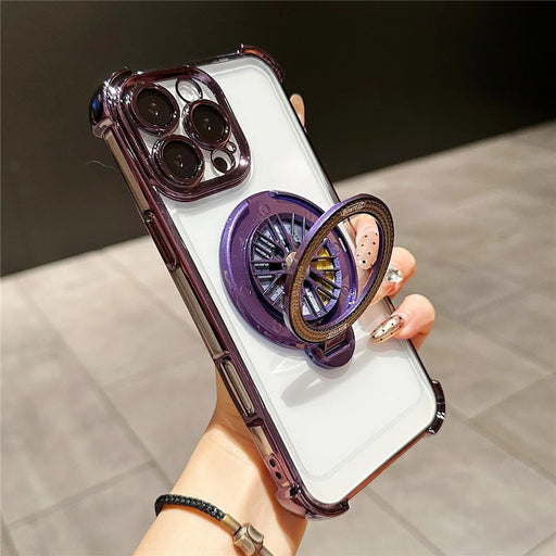 For iPhone 16 Pro Max Magnetic Case Rotating Spinner Kickstand PC + TPU Airbag Mobile Cover - Purple - 1