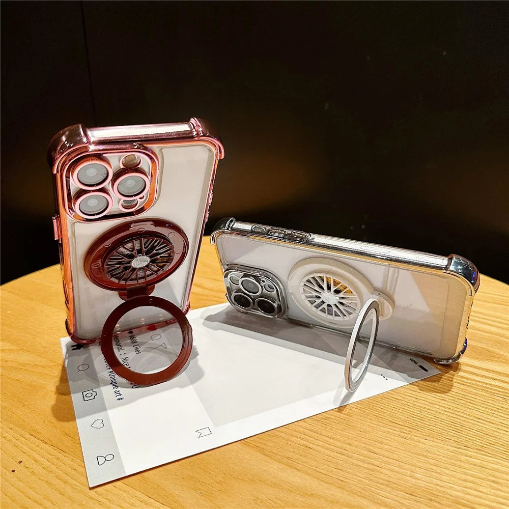 For iPhone 16 Pro Max Magnetic Case Rotating Spinner Kickstand PC + TPU Airbag Mobile Cover - Purple - 3