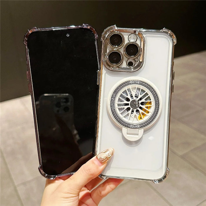 For iPhone 16 Pro Max Magnetic Case Rotating Spinner Kickstand PC + TPU Airbag Mobile Cover - Purple - 5