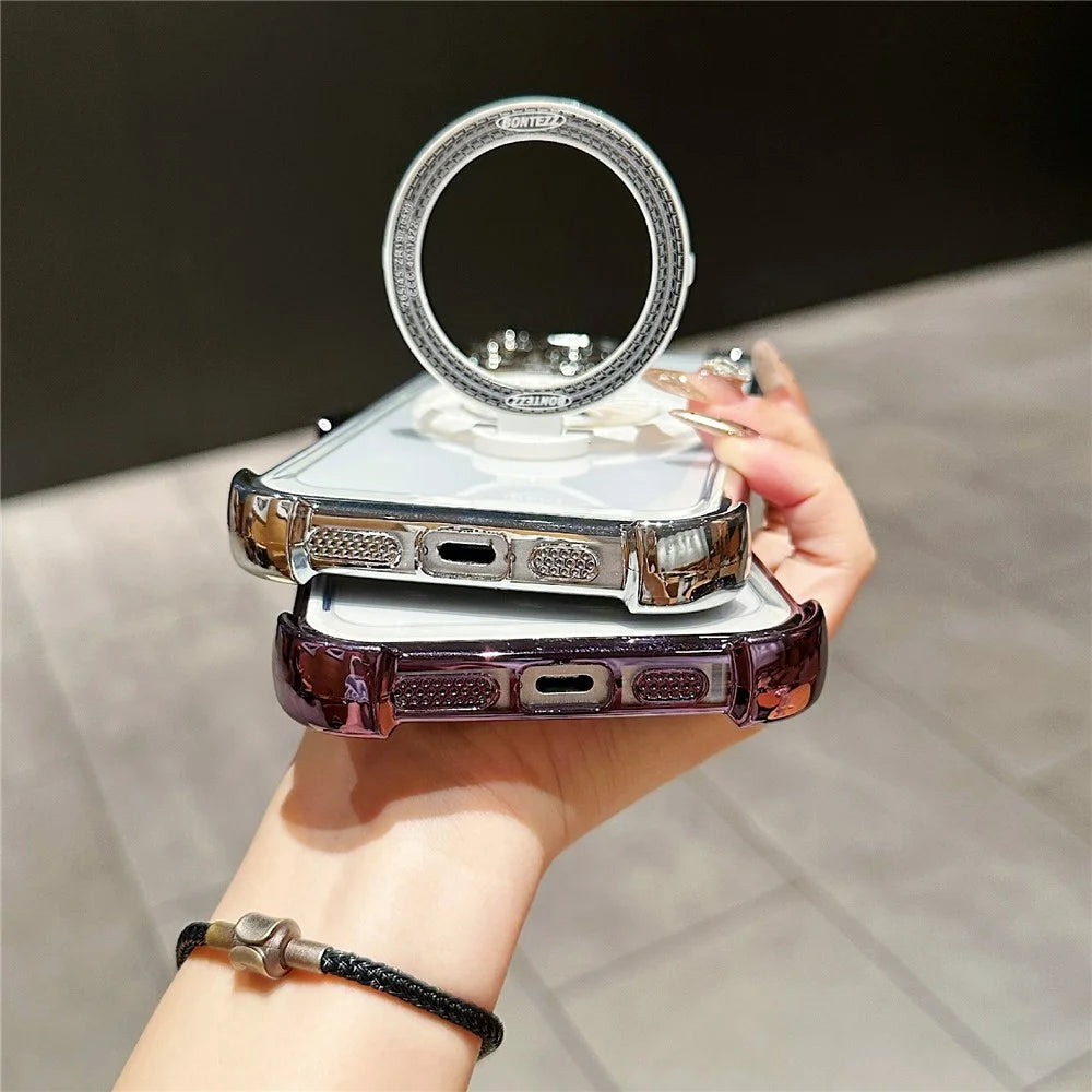 For iPhone 16 Pro Max Magnetic Case Rotating Spinner Kickstand PC + TPU Airbag Mobile Cover - Purple - 7