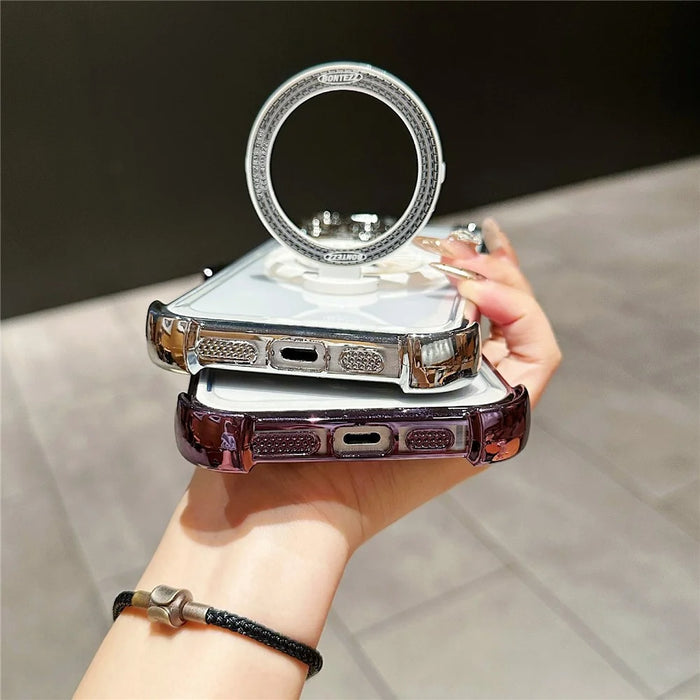 For iPhone 16 Pro Max Magnetic Case Rotating Spinner Kickstand PC + TPU Airbag Mobile Cover - Purple - 7