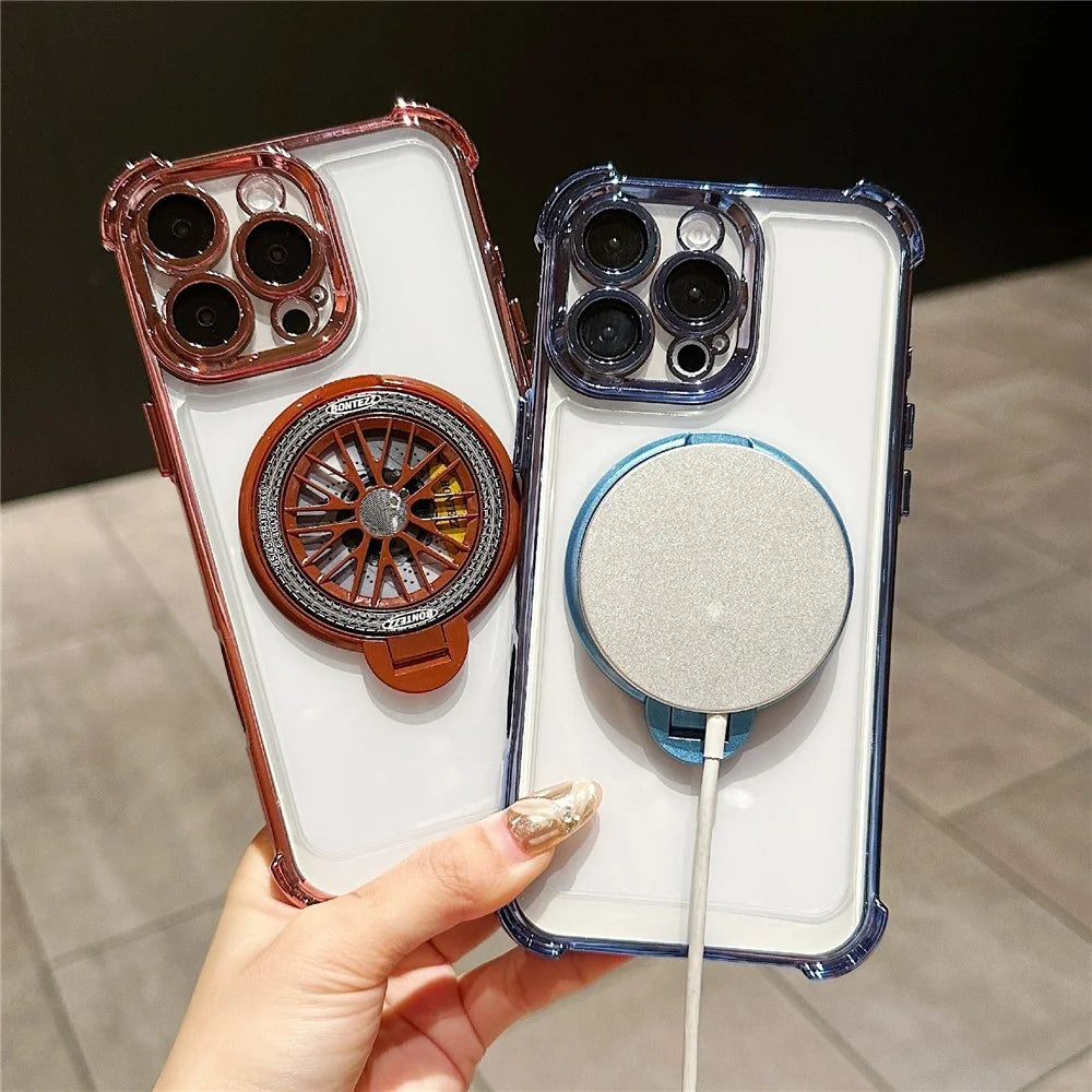 For iPhone 16 Pro Magnetic Case Rotating Spinner Kickstand PC + TPU Airbag Mobile Cover - Purple - 4