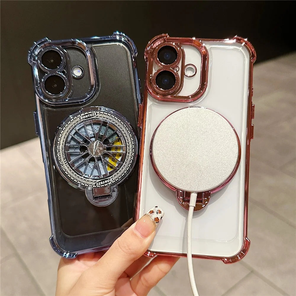 For iPhone 16 Magnetic Case Rotating Spinner Kickstand PC + TPU Airbag Mobile Cover - Dark Purple - 4