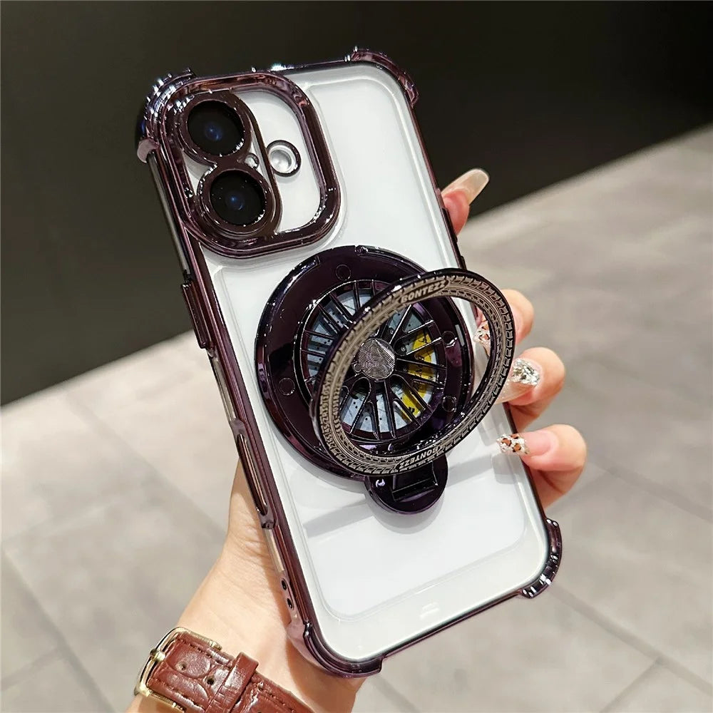 For iPhone 16 Plus Magnetic Case Rotating Spinner Kickstand PC + TPU Airbag Mobile Cover - Dark Purple - 1
