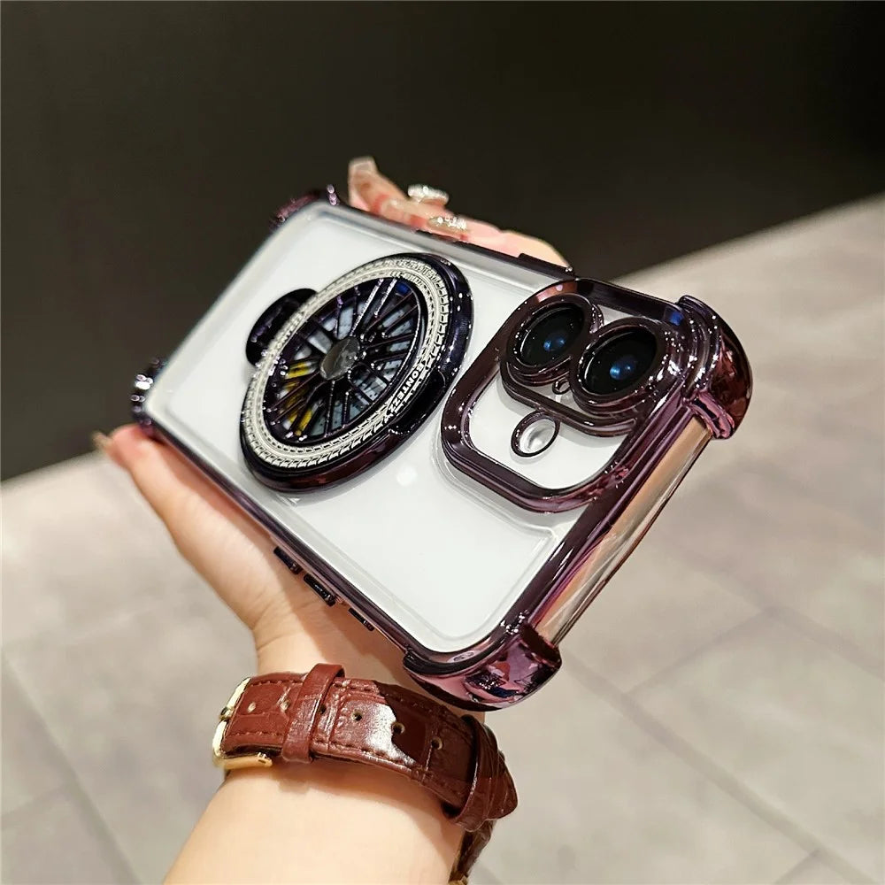 For iPhone 16 Plus Magnetic Case Rotating Spinner Kickstand PC + TPU Airbag Mobile Cover - Dark Purple - 2