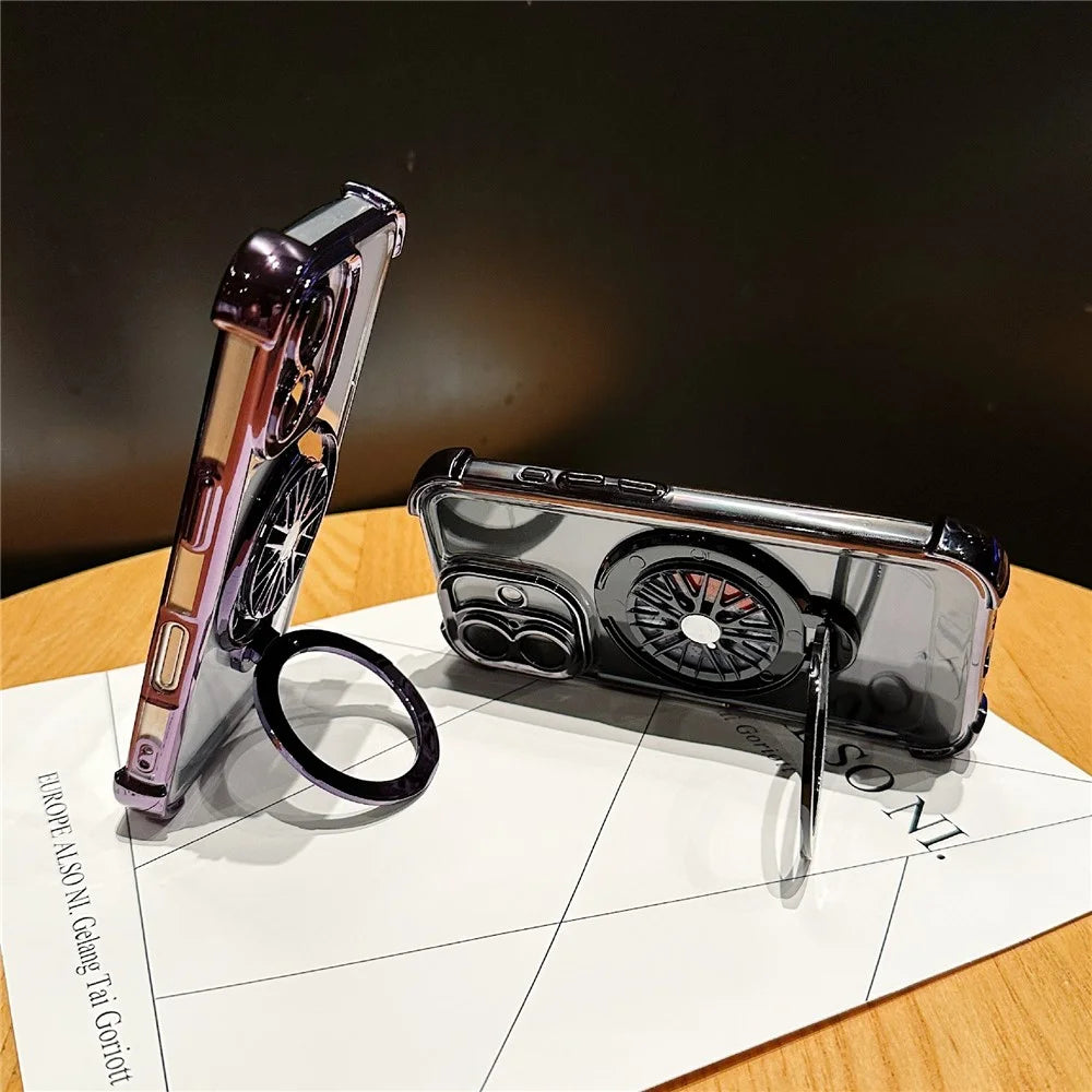 For iPhone 16 Plus Magnetic Case Rotating Spinner Kickstand PC + TPU Airbag Mobile Cover - Dark Purple - 3