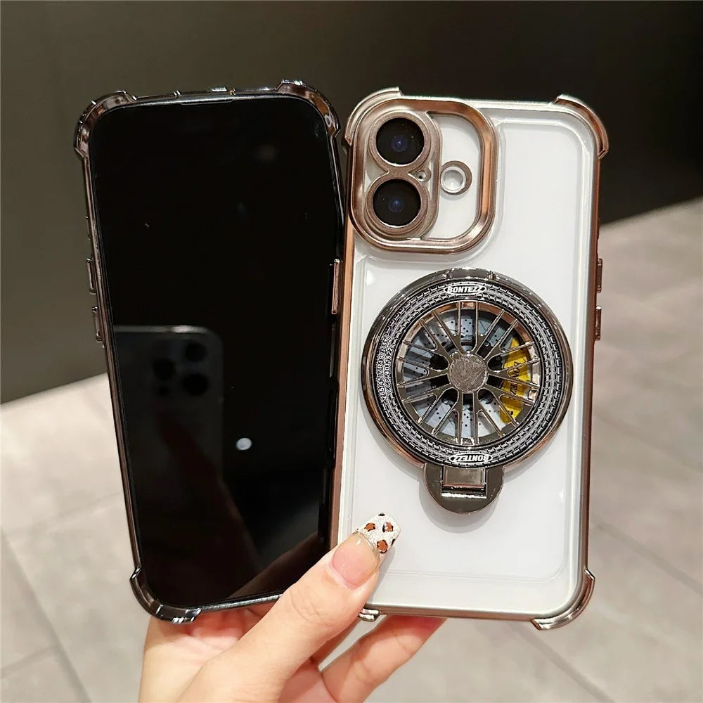 For iPhone 16 Plus Magnetic Case Rotating Spinner Kickstand PC + TPU Airbag Mobile Cover - Dark Purple - 5