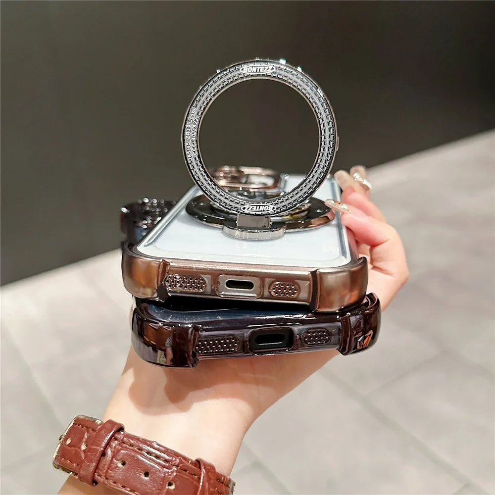 For iPhone 16 Plus Magnetic Case Rotating Spinner Kickstand PC + TPU Airbag Mobile Cover - Dark Purple - 7