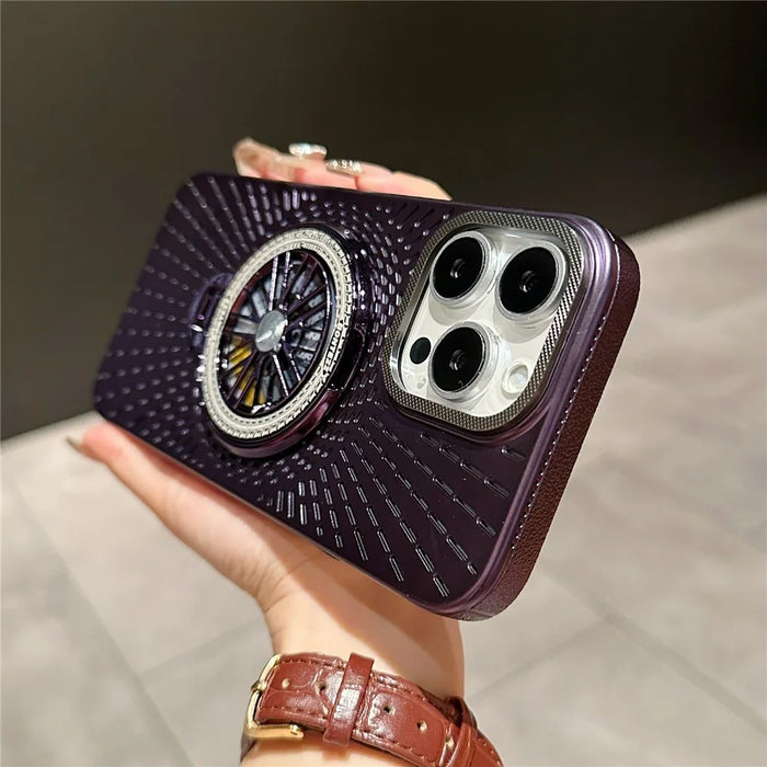 For iPhone 16 Pro Case Compatible with MagSafe Gyroscope Kickstand Heat Dissipation PC Back Cover - Dark Purple - 2
