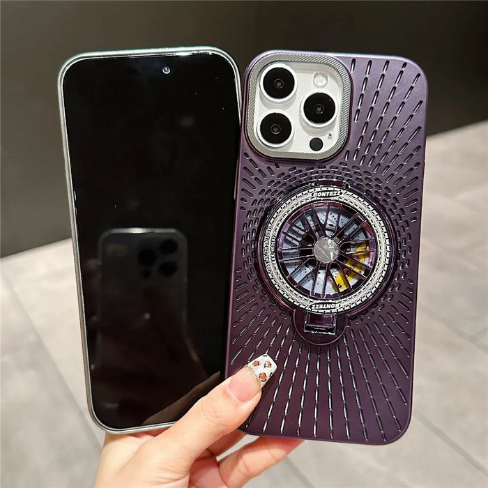 For iPhone 16 Pro Case Compatible with MagSafe Gyroscope Kickstand Heat Dissipation PC Back Cover - Dark Purple - 5