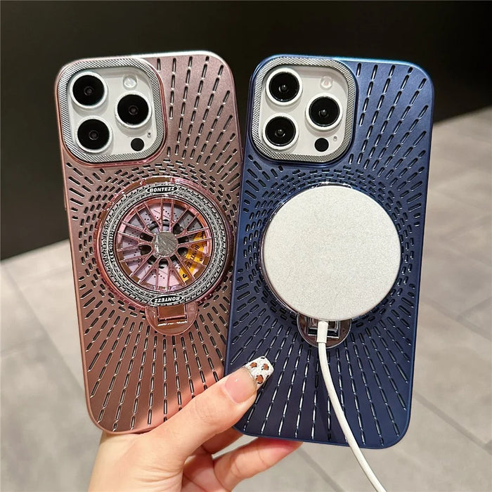 For iPhone 14 Pro Case Compatible with MagSafe Gyroscope Kickstand Heat Dissipation PC Back Cover - Dark Purple - 4
