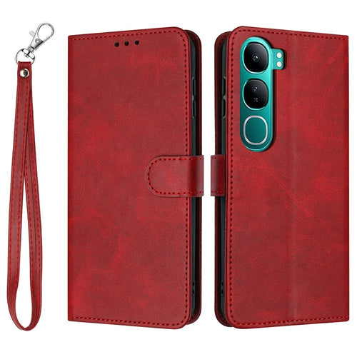 Wallet Case for vivo Y300 5G / V40 Lite (Indonesia) 4G / V40 Lite (Indonesia) 5G / Y200 5G Leather Phone Cover Calf Texture - Red - 1