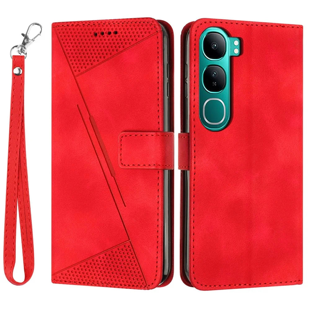 Leather Case for vivo Y300 5G / V40 Lite (Indonesia) 4G / V40 Lite (Indonesia) 5G / Y200 5G Phone Cover Imprinted Triangle - Red - 1