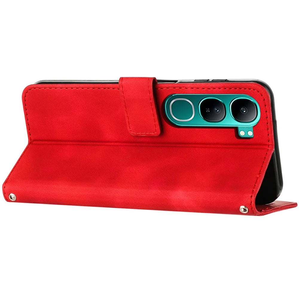 Leather Case for vivo Y300 5G / V40 Lite (Indonesia) 4G / V40 Lite (Indonesia) 5G / Y200 5G Phone Cover Imprinted Triangle - Red - 3