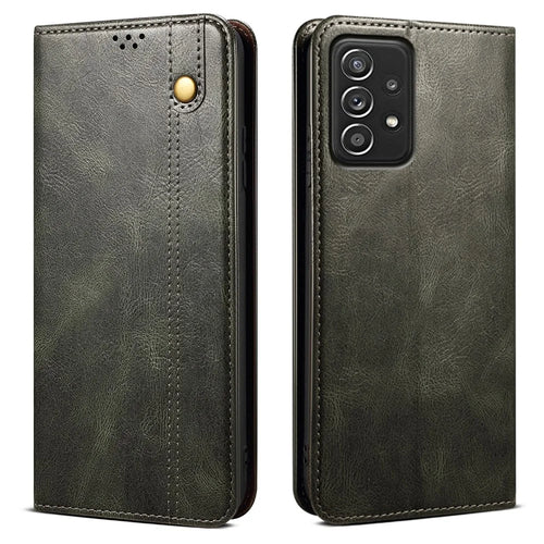 For Samsung Galaxy A52 4G / 5G / A52s 5G Case Crazy Horse Texture Waxy Leather Wallet Stand Phone Cover - Green - 1