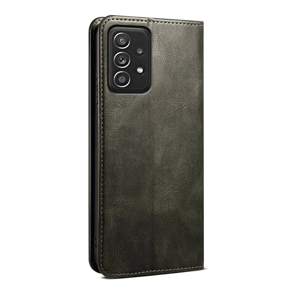 For Samsung Galaxy A52 4G / 5G / A52s 5G Case Crazy Horse Texture Waxy Leather Wallet Stand Phone Cover - Green - 6