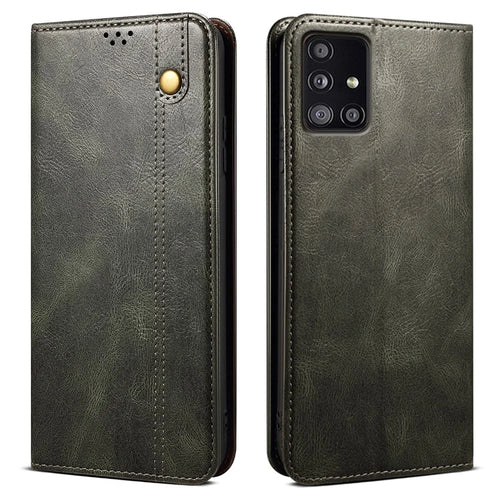 For Samsung Galaxy A21s Case Crazy Horse Texture Waxy Leather Wallet Stand Phone Cover - Green - 1