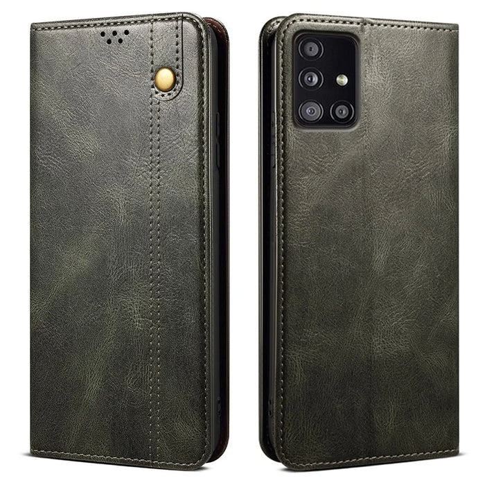 For Samsung Galaxy A21s Case Crazy Horse Texture Waxy Leather Wallet Stand Phone Cover - Green - 1