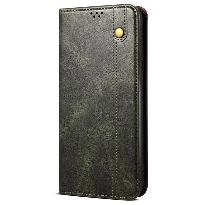 For Samsung Galaxy A21s Case Crazy Horse Texture Waxy Leather Wallet Stand Phone Cover - Green - 5