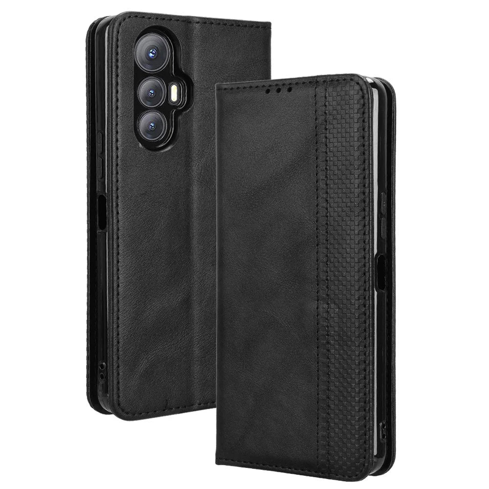 For Cubot Max 5 Leather Case Wallet Stand Retro Texture Phone Cover - Black - 1