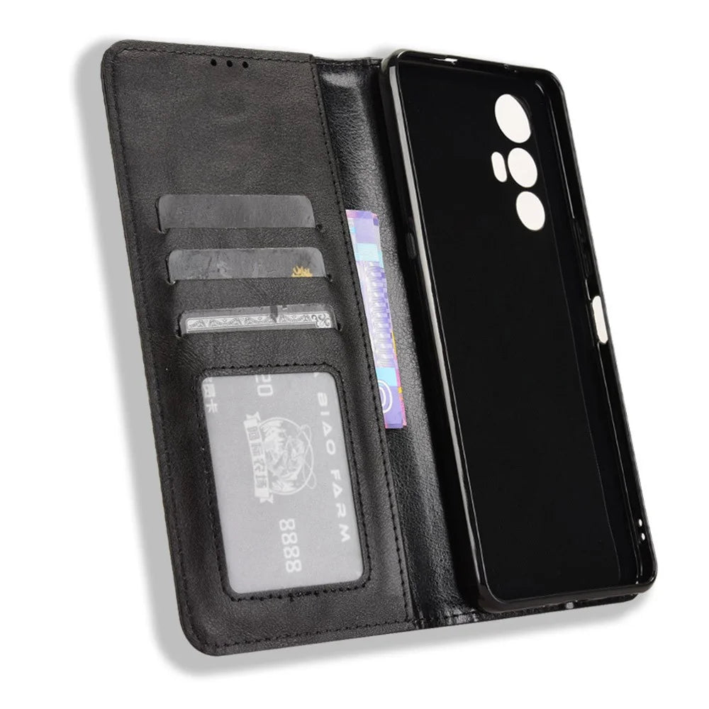 For Cubot Max 5 Leather Case Wallet Stand Retro Texture Phone Cover - Black - 2