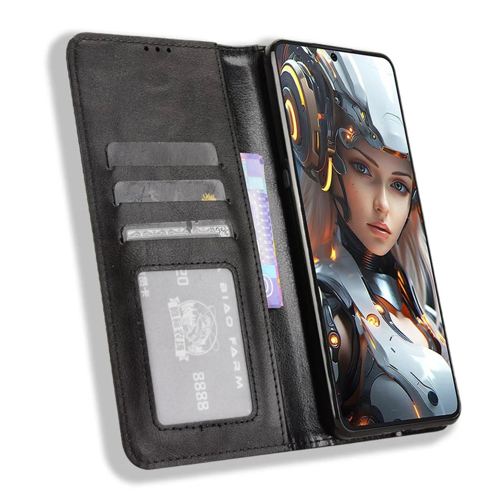 For Cubot Max 5 Leather Case Wallet Stand Retro Texture Phone Cover - Black - 3
