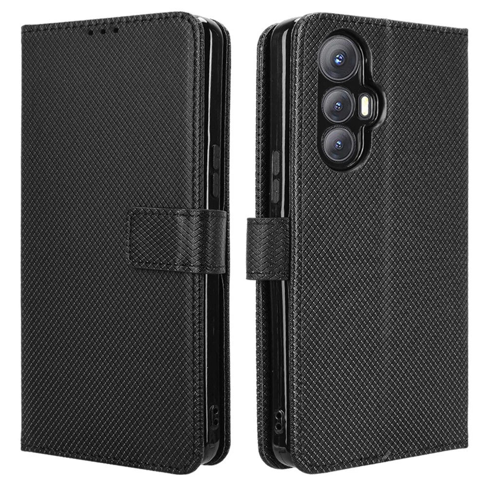 For Cubot Max 5 Case PU Leather Diamond Texture Wallet Phone Cover - Black - 1