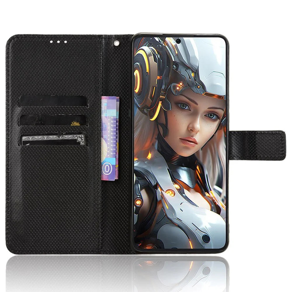 For Cubot Max 5 Case PU Leather Diamond Texture Wallet Phone Cover - Black - 3