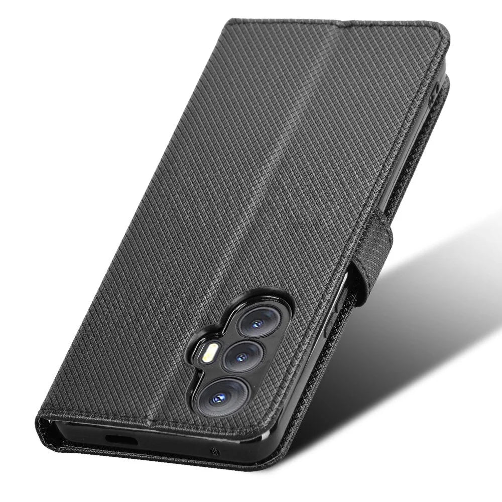 For Cubot Max 5 Case PU Leather Diamond Texture Wallet Phone Cover - Black - 6