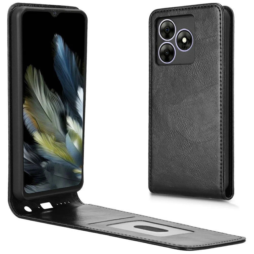 Leather Case For Blackview Wave 8  /  Wave 8C  /  Oscal Flat 2 Magnetic Vertical Flip Phone Cover with Card Slot - Black - 1
