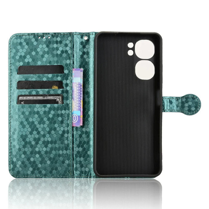 For Oukitel C58 Pro  /  C58 Wallet Case Dot Pattern Imprint PU Leather Phone Cover - Green - 4