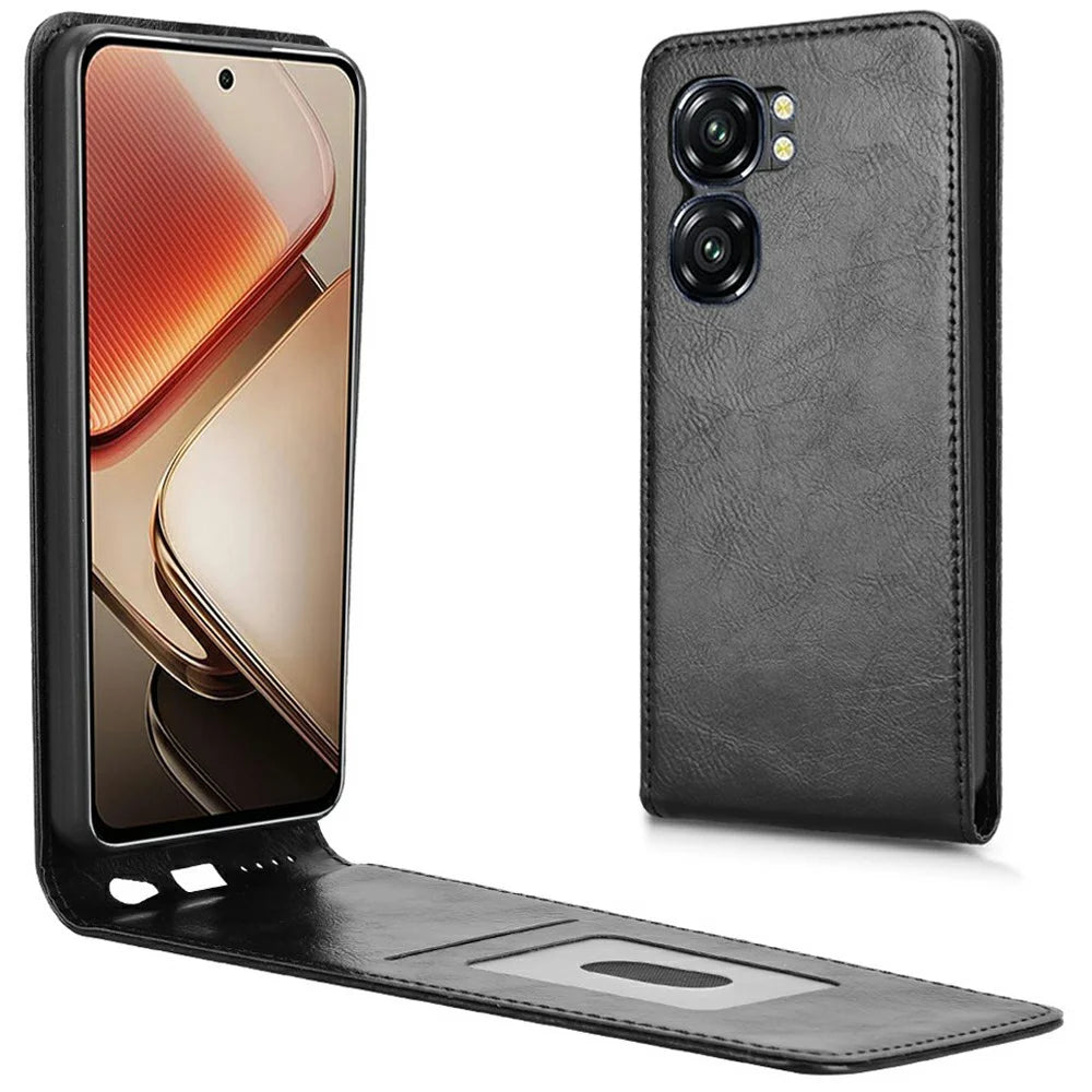 For Oukitel C58 Pro  /  C58 Case with Card Slot Magnetic Vertical Flip Leather Phone Cover - Black - 1