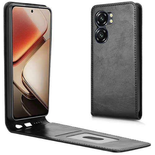 For Oukitel C58 Pro  /  C58 Case with Card Slot Magnetic Vertical Flip Leather Phone Cover - Black - 1