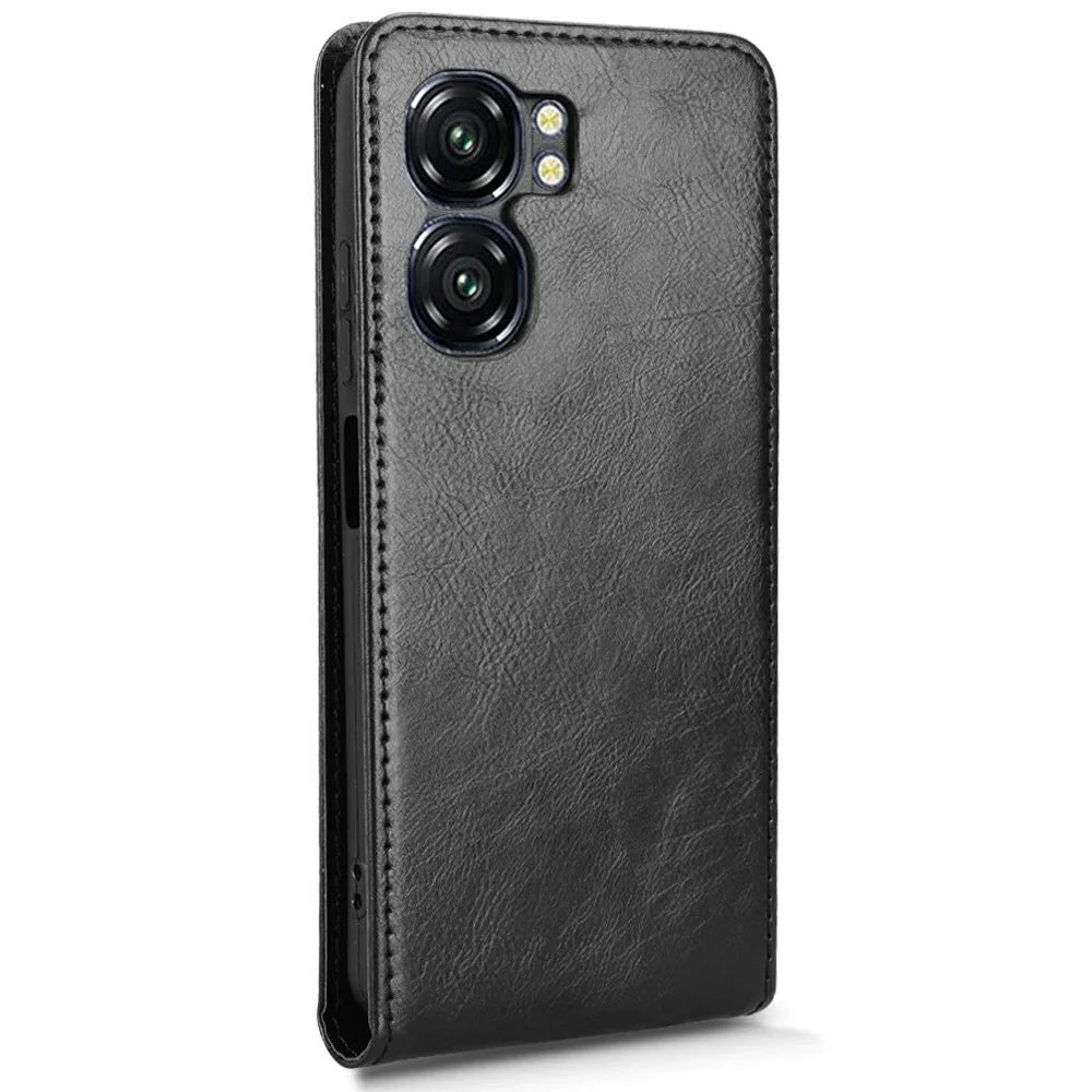 For Oukitel C58 Pro  /  C58 Case with Card Slot Magnetic Vertical Flip Leather Phone Cover - Black - 3