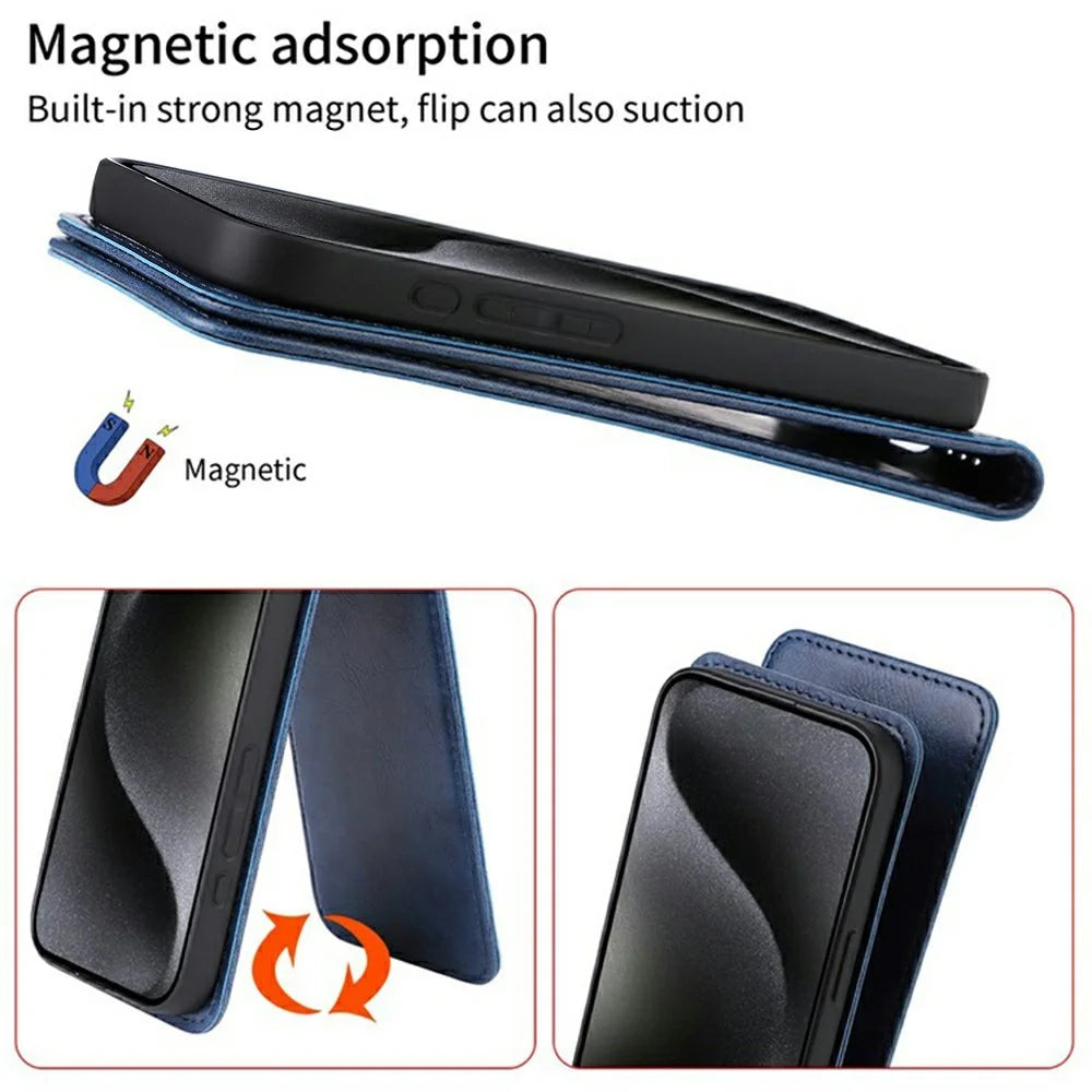 For Oukitel C58 Pro  /  C58 Case with Card Slot Magnetic Vertical Flip Leather Phone Cover - Black - 6