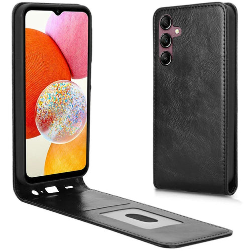 For Samsung Galaxy A15 5G  /  4G Case with Card Slot Magnetic Vertical Flip Leather Phone Cover - Black - 1
