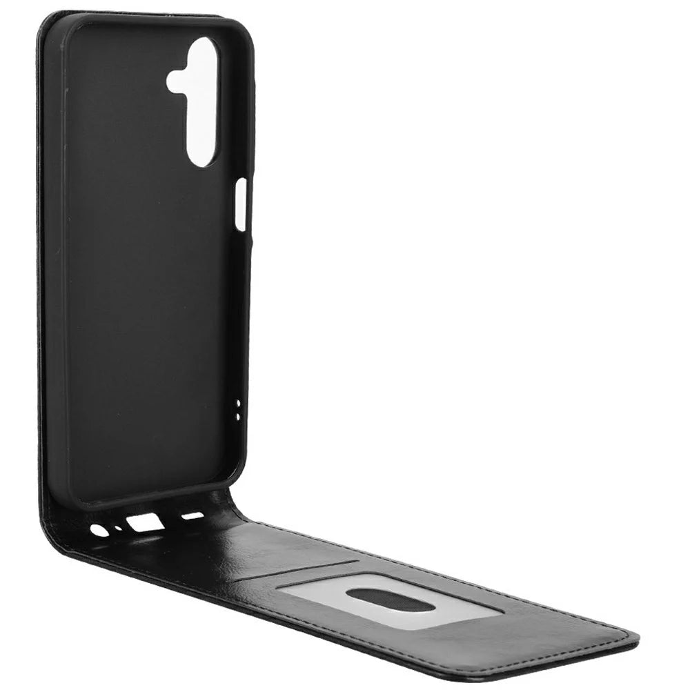 For Samsung Galaxy A15 5G  /  4G Case with Card Slot Magnetic Vertical Flip Leather Phone Cover - Black - 4
