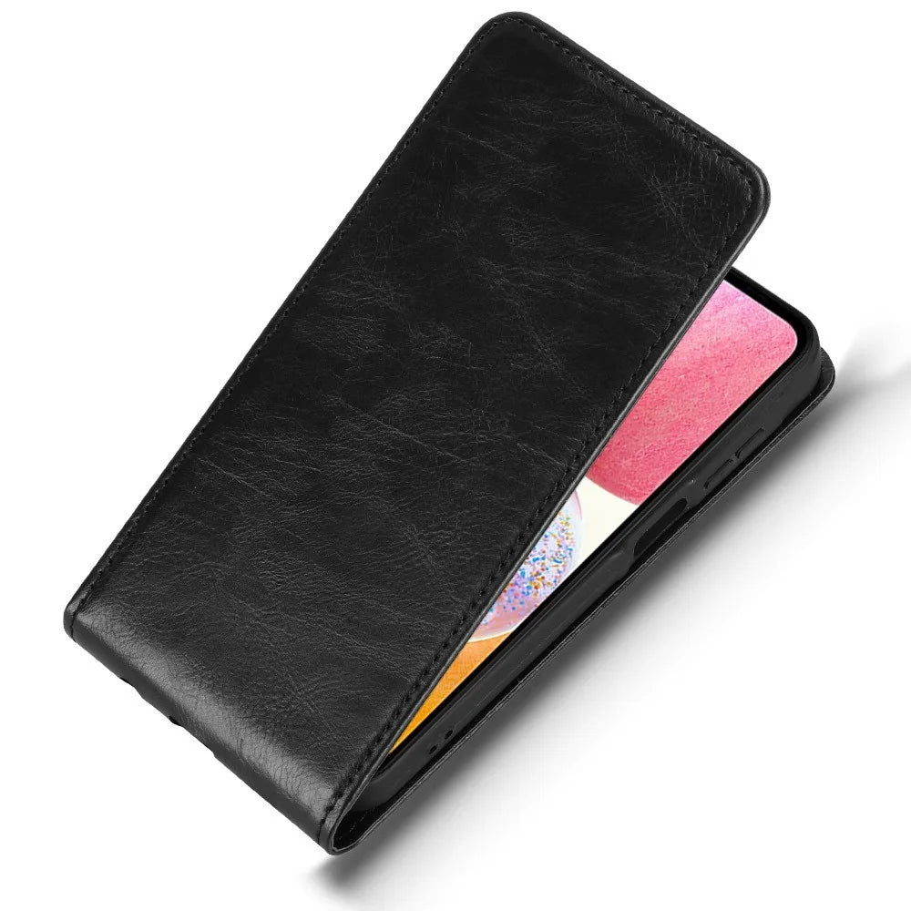 For Samsung Galaxy A15 5G  /  4G Case with Card Slot Magnetic Vertical Flip Leather Phone Cover - Black - 5