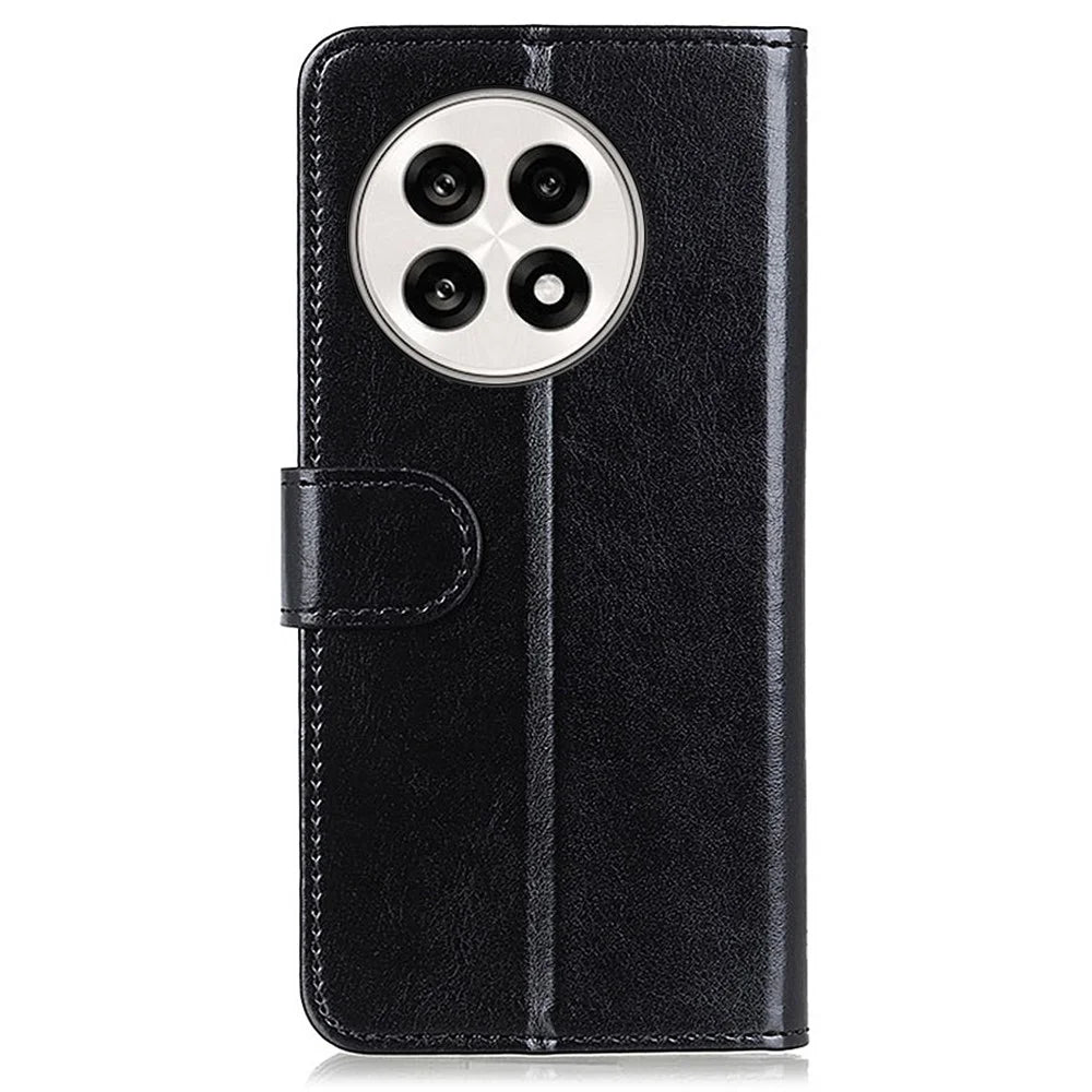 For OnePlus 13R 5G / Ace 5 5G Case Crazy Horse Texture PU Leather Phone Stand Cover - Black - 6