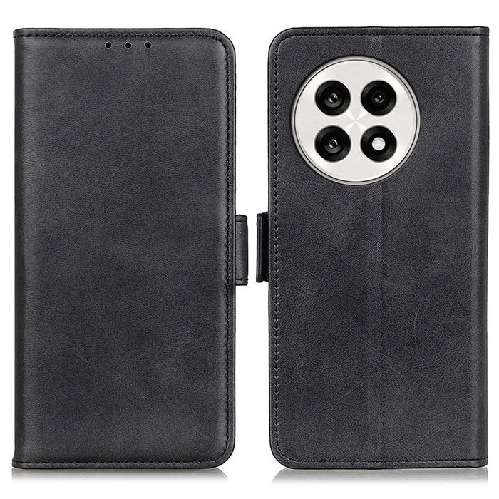For OnePlus 13R 5G / Ace 5 5G Case Stand Cowhide Texture PU Leather Phone Cover - Black - 1