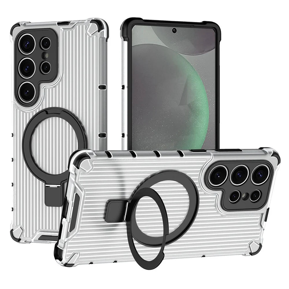 For Samsung Galaxy S25 Case with Kickstand PC+TPU Phone Cover Magnetic Case - Transparent - 1